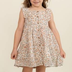 NEW MAKEMAKE ORGANICS flutter buttoned tiered dress in magnolia